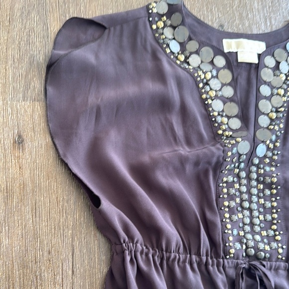 MICHAEL Michael Kors Silk Dress sleeveless Brown Dress Embellished Neckline XS - Picture 10 of 15